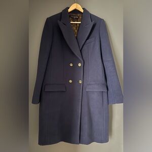 Navy Double-Breasted Wool Coat with Gold Buttons